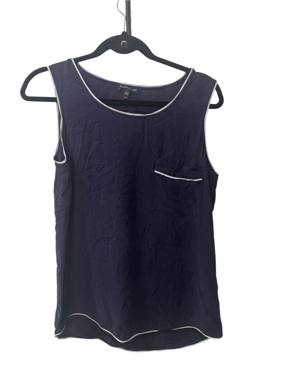 Eileen Fisher silk Navy Sleeveless Camisole with White Piping women’s size S